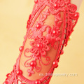 Rojo trenzado de pulseras Wrap con brazalete de perlas de encaje para novia